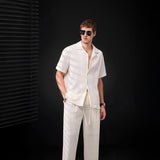 Barocco Loft Men's Textured Shirt & Pants Set - Taupe