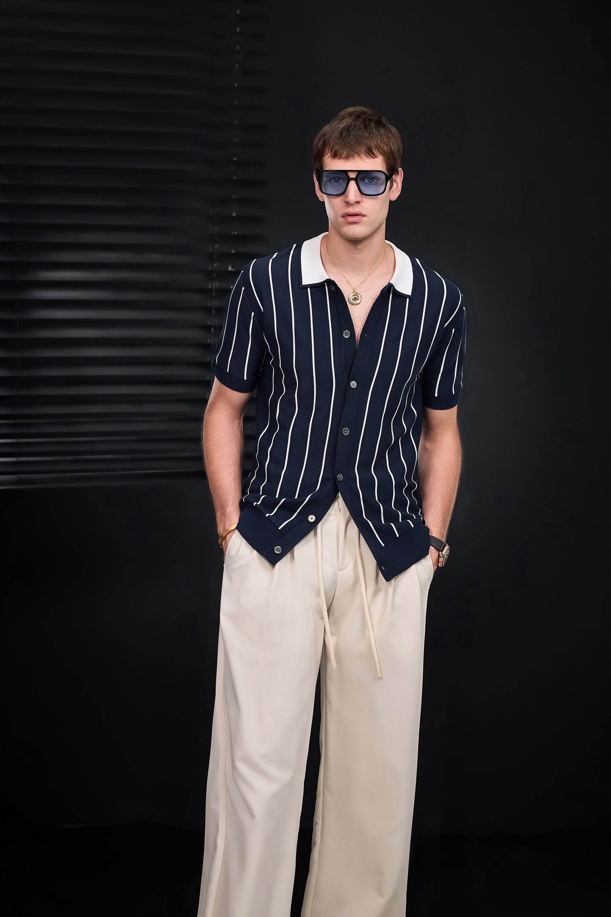 ModStripe Knit Shirt NAVY/WHITE