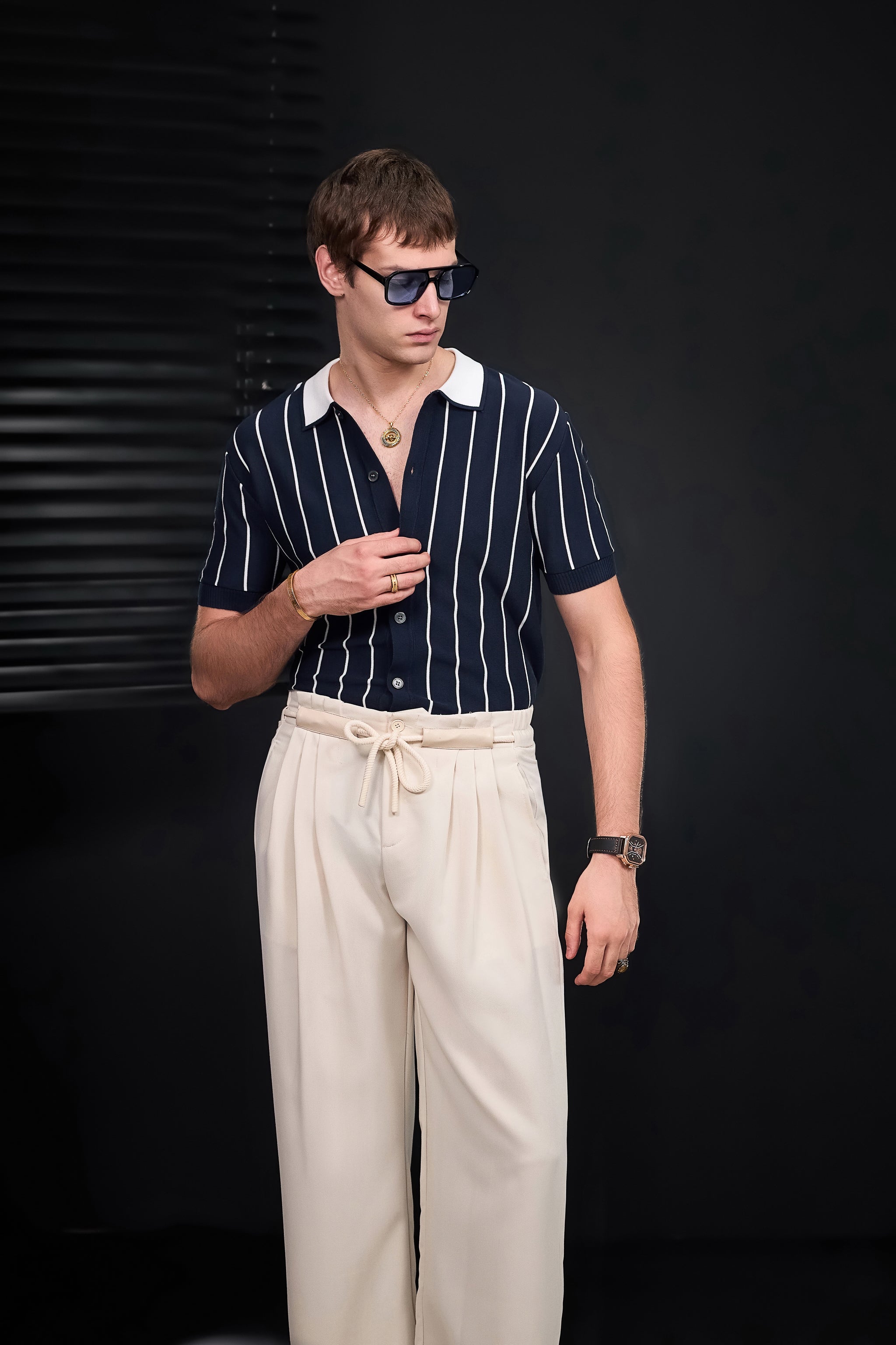 ModStripe Knit Shirt NAVY/WHITE