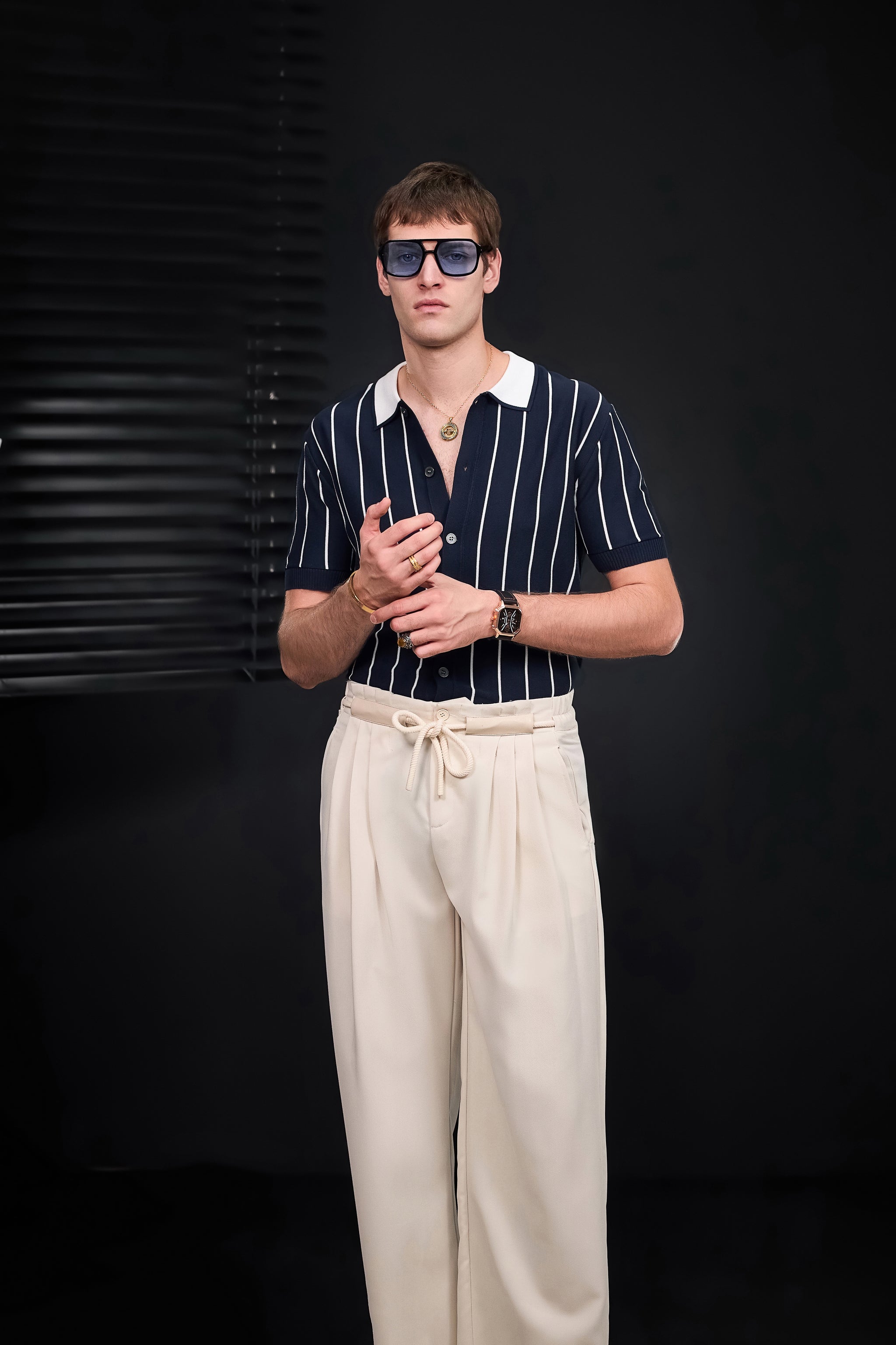 ModStripe Knit Shirt NAVY/WHITE