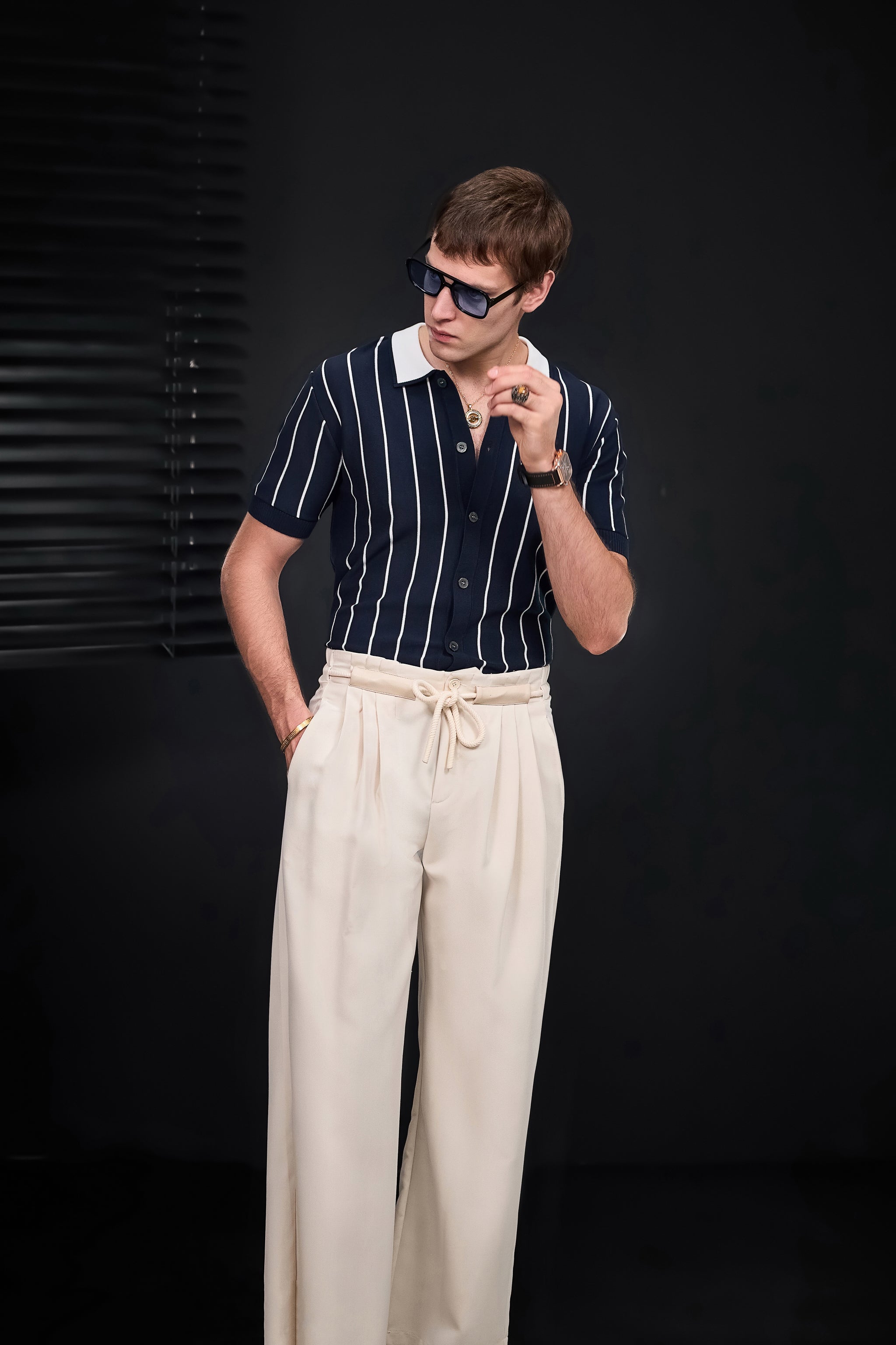 ModStripe Knit Shirt NAVY/WHITE