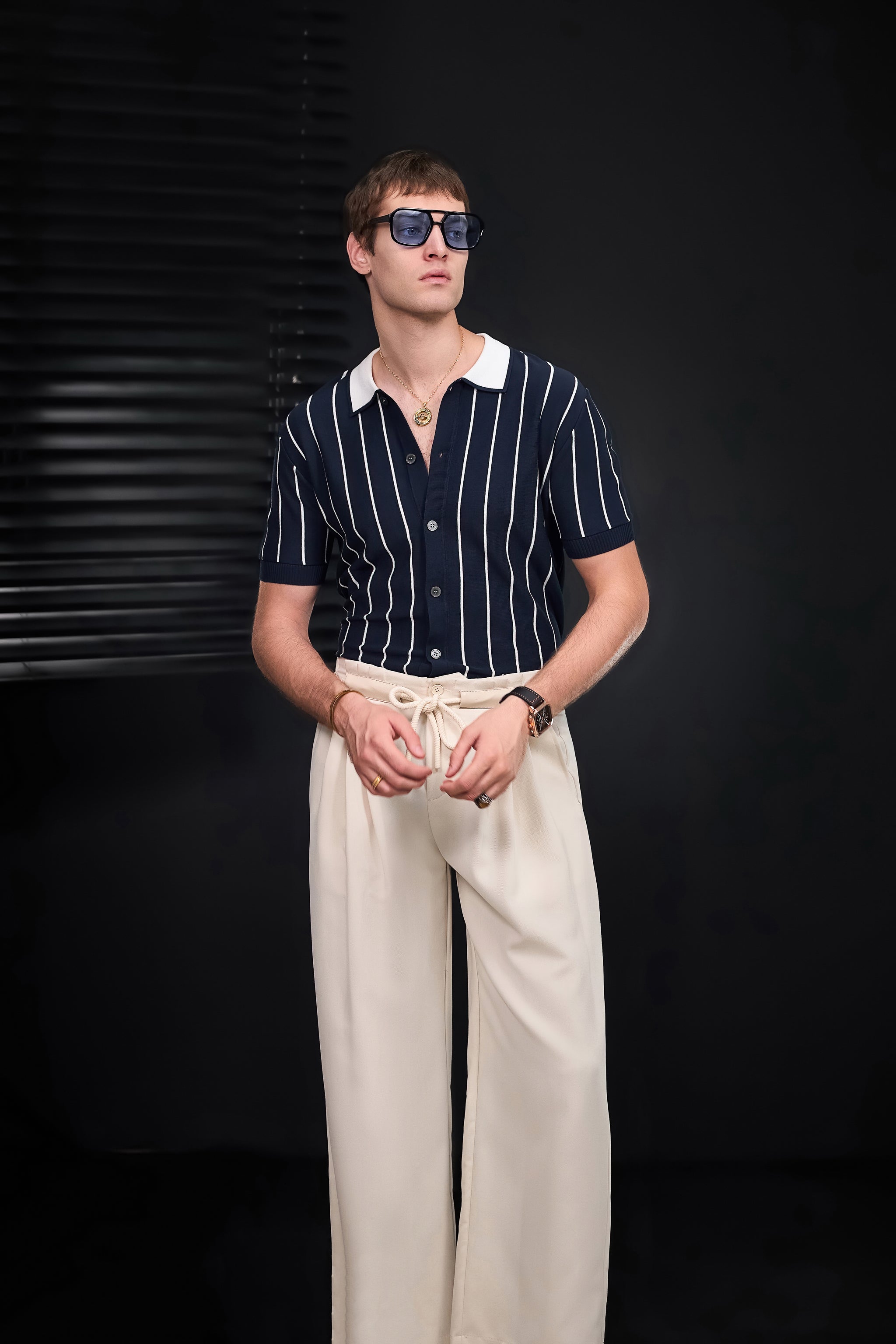 ModStripe Knit Shirt NAVY/WHITE