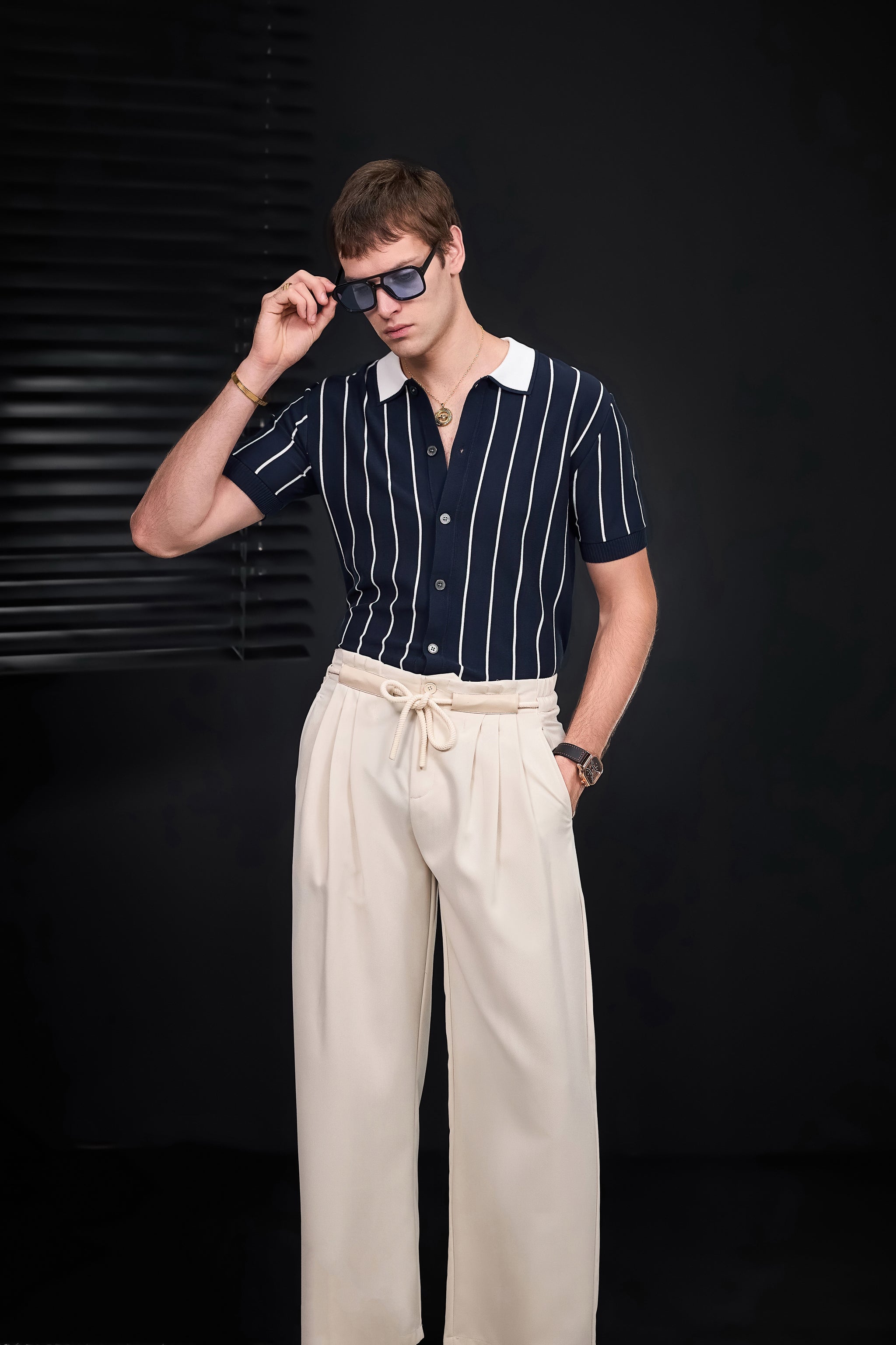 ModStripe Knit Shirt NAVY/WHITE