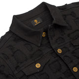 Patchwork Distressed Denim Jacket- CENTURY PENTHOUSE BLACK