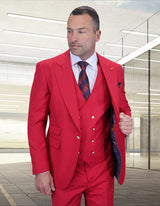 Men’s Berry 3pc suit modern fit Italian Super 200’s wool flat front pants gold buttons STATEMENT SUITS AMIRI