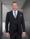 Men’s Black 3pc suit modern fit Italian Super 200’s wool flat front pants gold buttons STATEMENT SUITS AMIRI