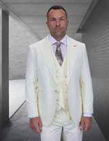 Men’s Off White 3pc suit modern fit Italian Super 200’s wool flat front pants gold buttons STATEMENT SUITS AMIRI