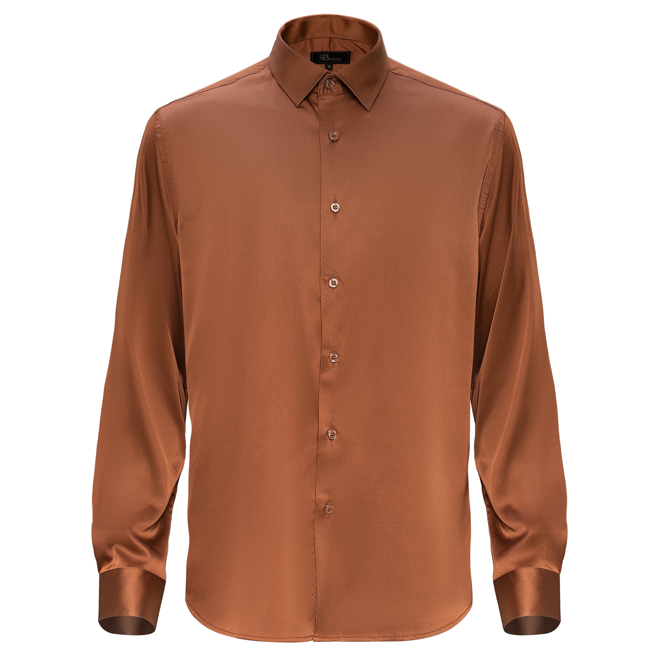 Barocco Luxe Satin Stretch Shirt MOCHA