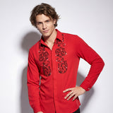 Climbing Heights Rhinestone Button-Up Shirt RED
