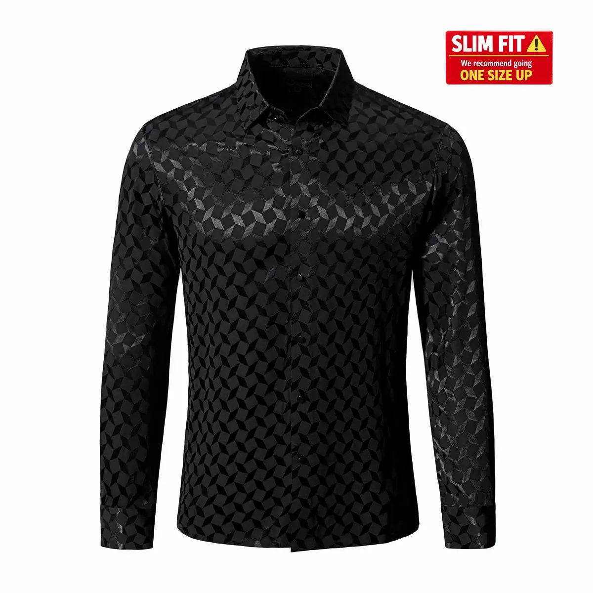 Barocco Optic Tessellation Stitchless Men's Long Sleeve Shirt - Black