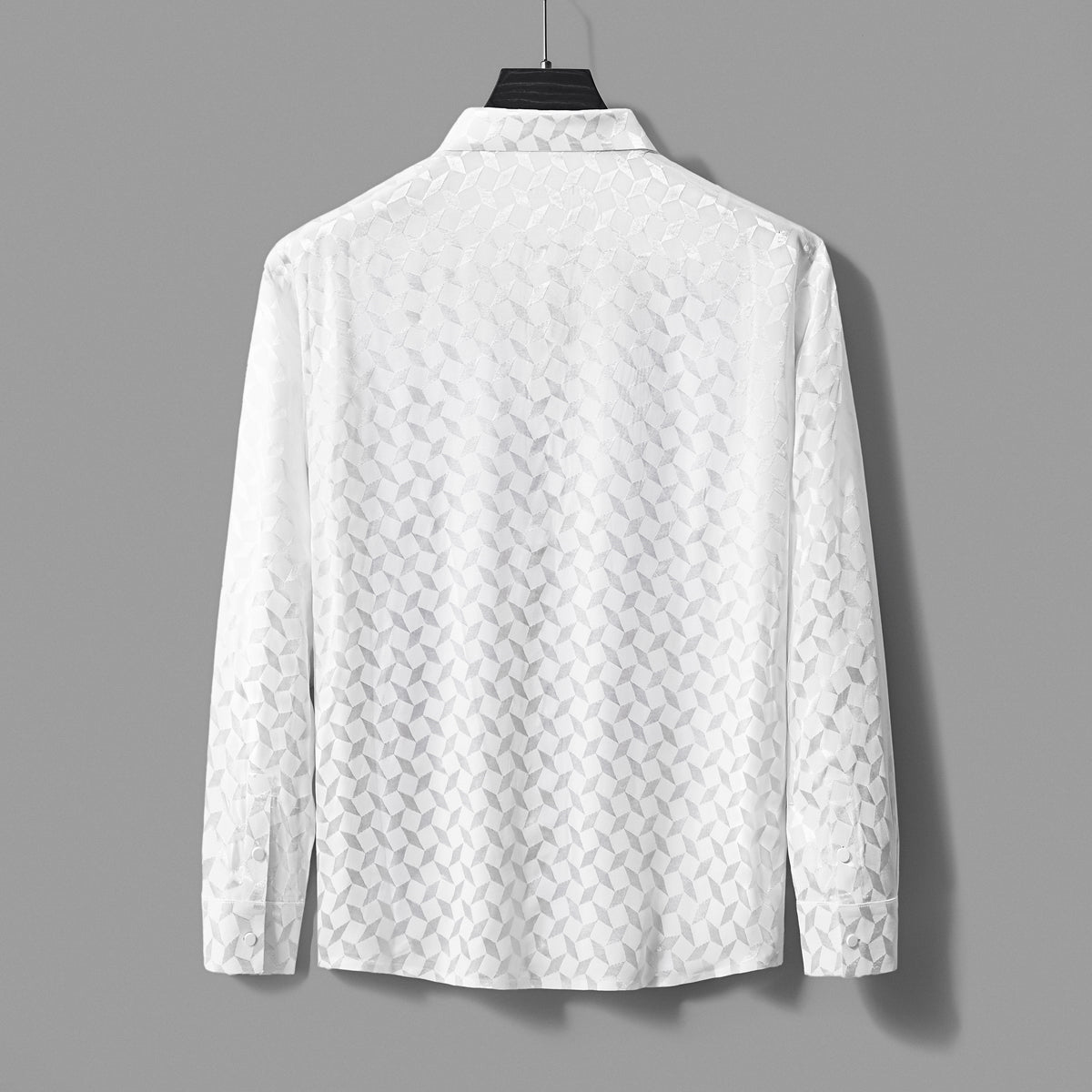Barocco Optic Tessellation Stitchless Men's Long Sleeve Shirt - Ivory