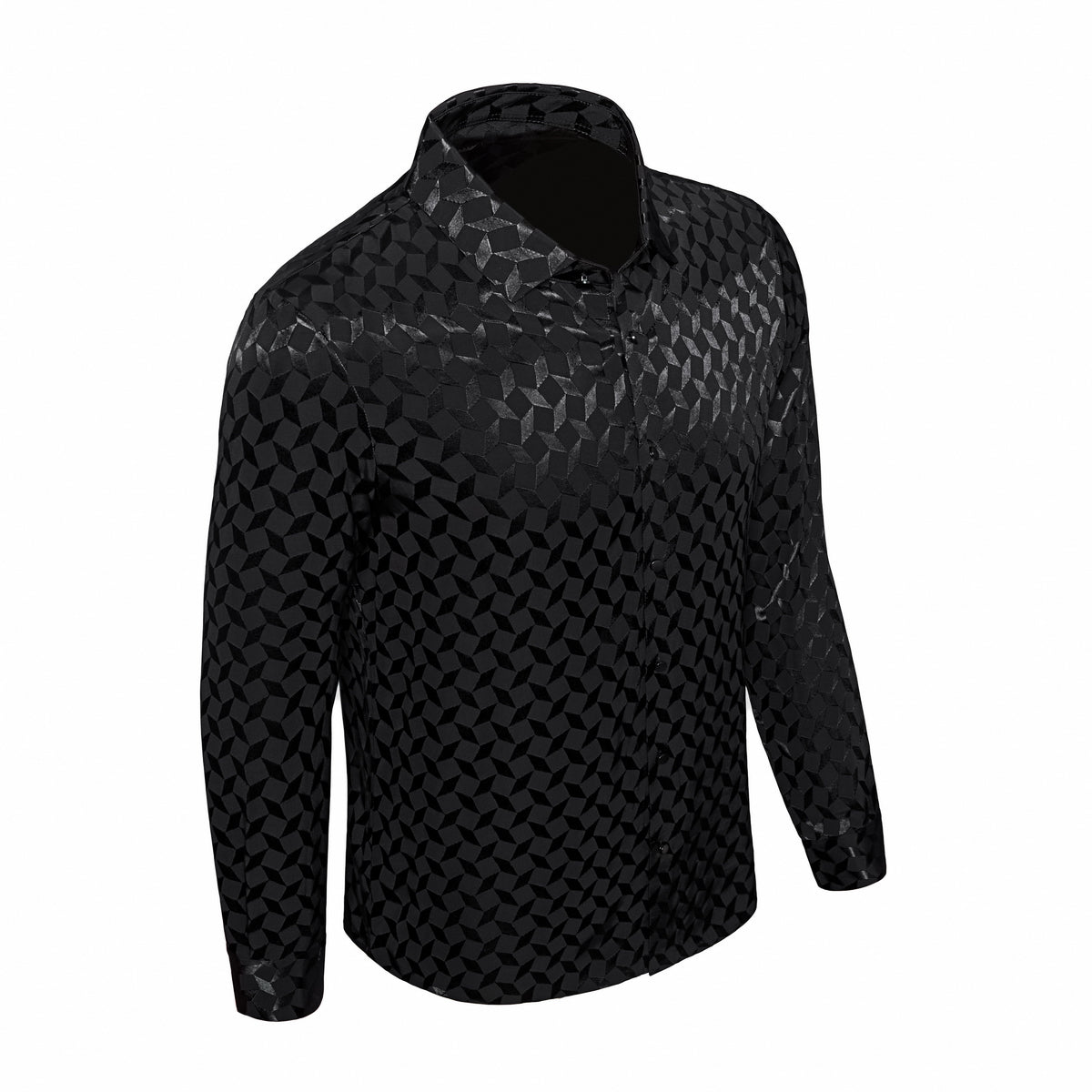 Barocco Optic Tessellation Stitchless Men's Long Sleeve Shirt - Black