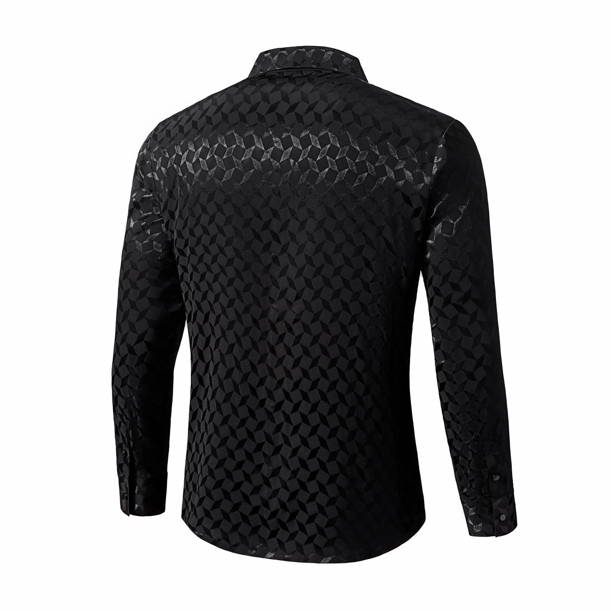 Barocco Optic Tessellation Stitchless Men's Long Sleeve Shirt - Black
