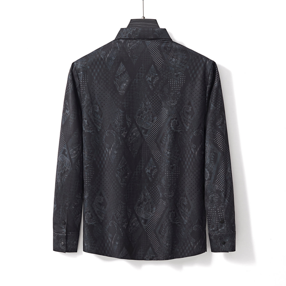 Barocco Shadow Bloom Stitchless Men's Long Sleeve Shirt - Black