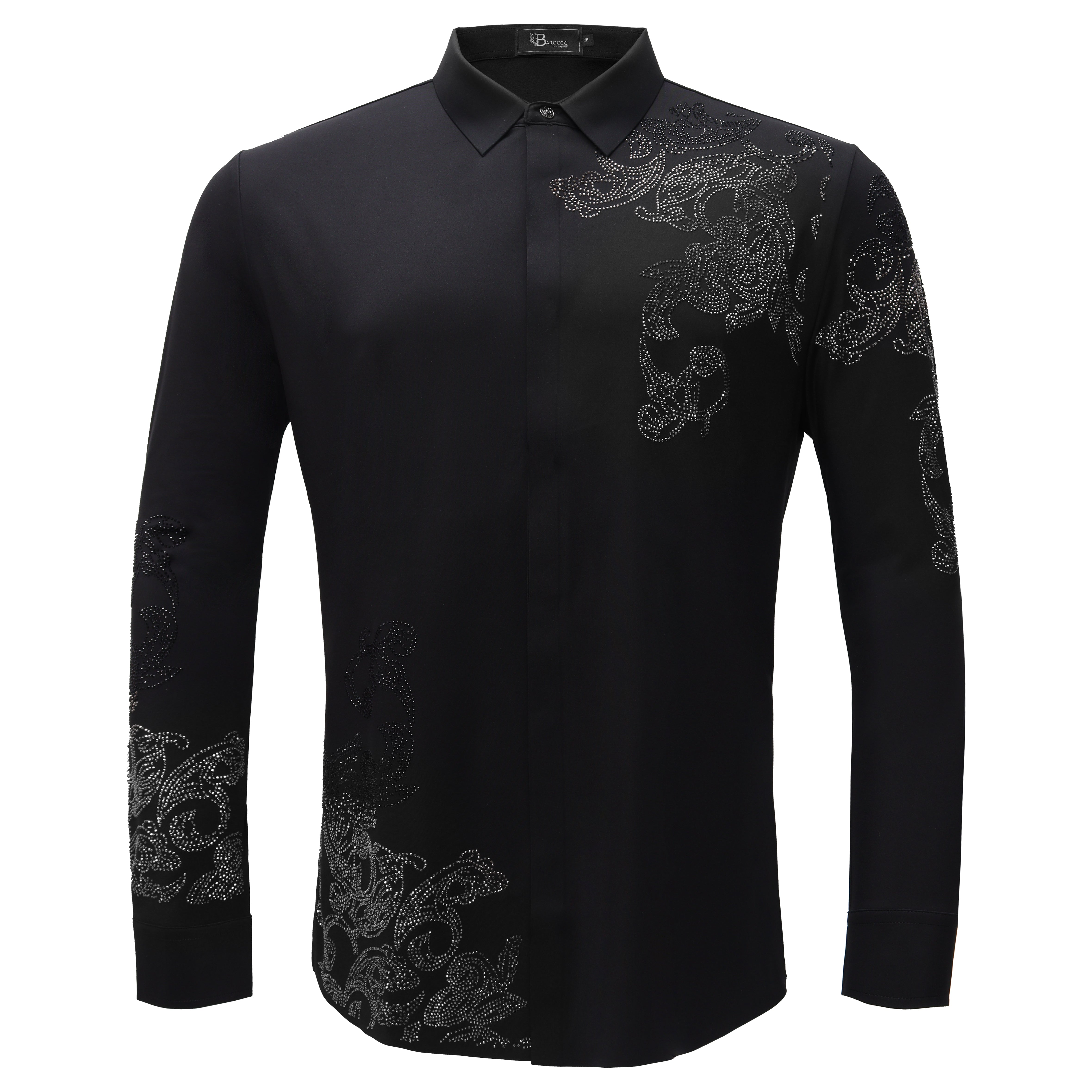 Floral Crystal Shirt BLACK/GUN SILVER