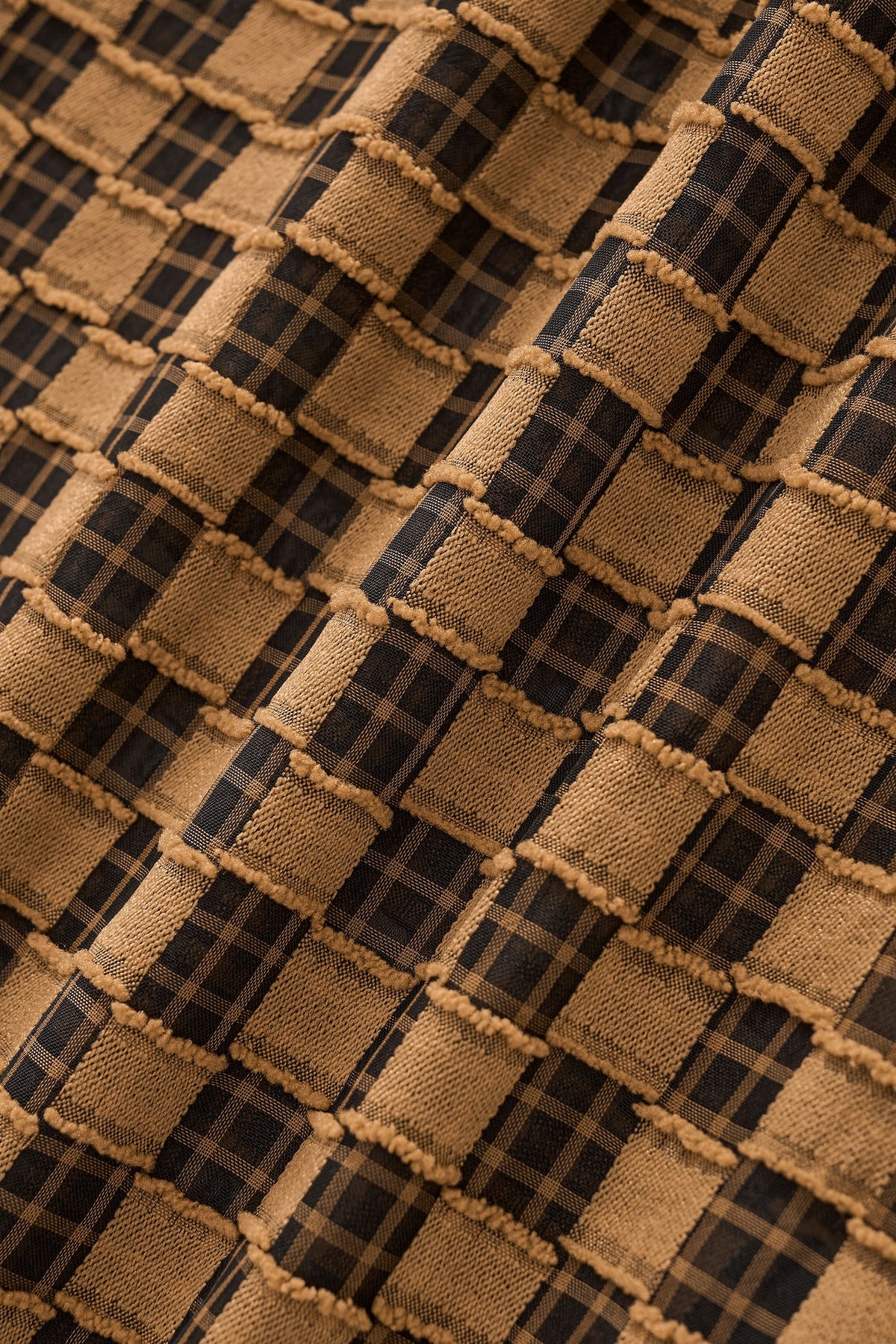 Barocco Textured Grid Men's Long Sleeve Shirt - Khaki