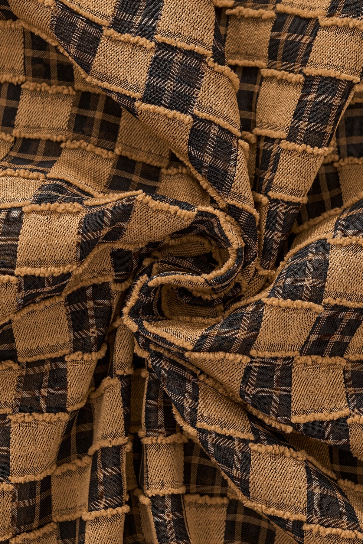 Barocco Textured Grid Men's Long Sleeve Shirt - Khaki