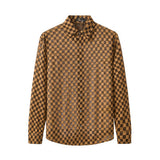 Barocco Textured Grid Men's Long Sleeve Shirt - Khaki