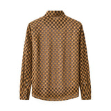 Barocco Textured Grid Men's Long Sleeve Shirt - Khaki