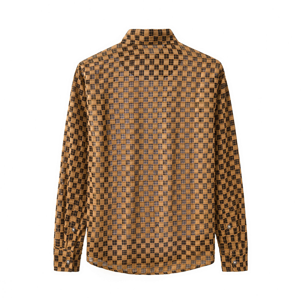 Barocco Textured Grid Men's Long Sleeve Shirt - Khaki