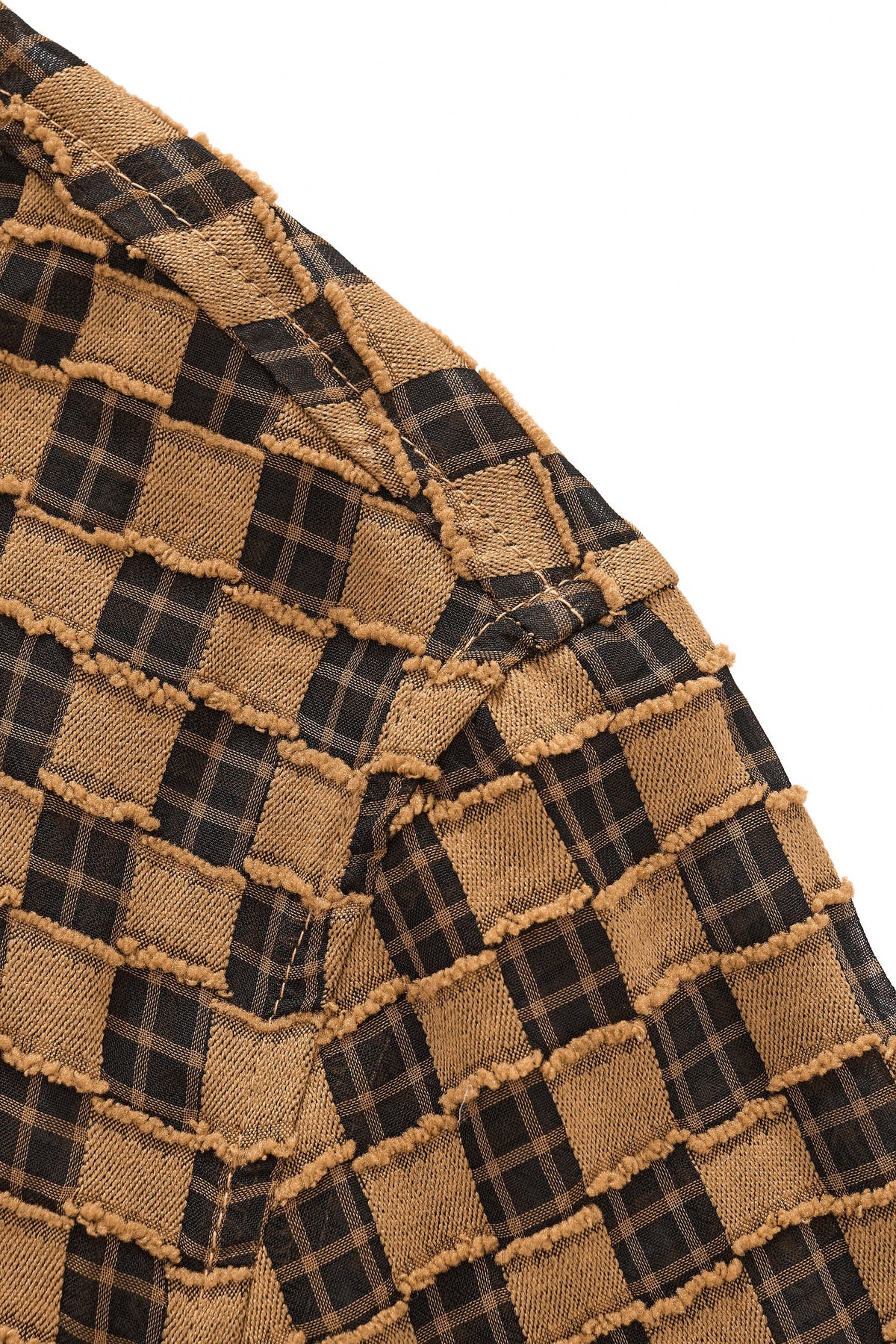 Barocco Textured Grid Men's Long Sleeve Shirt - Khaki