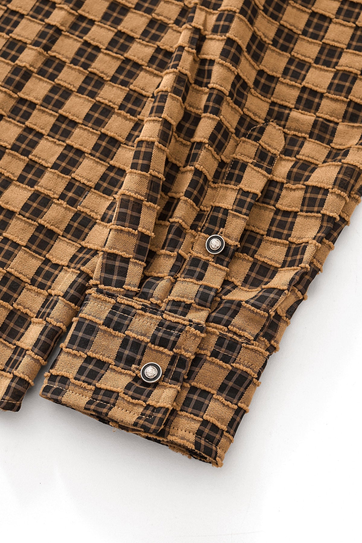 Barocco Textured Grid Men's Long Sleeve Shirt - Khaki