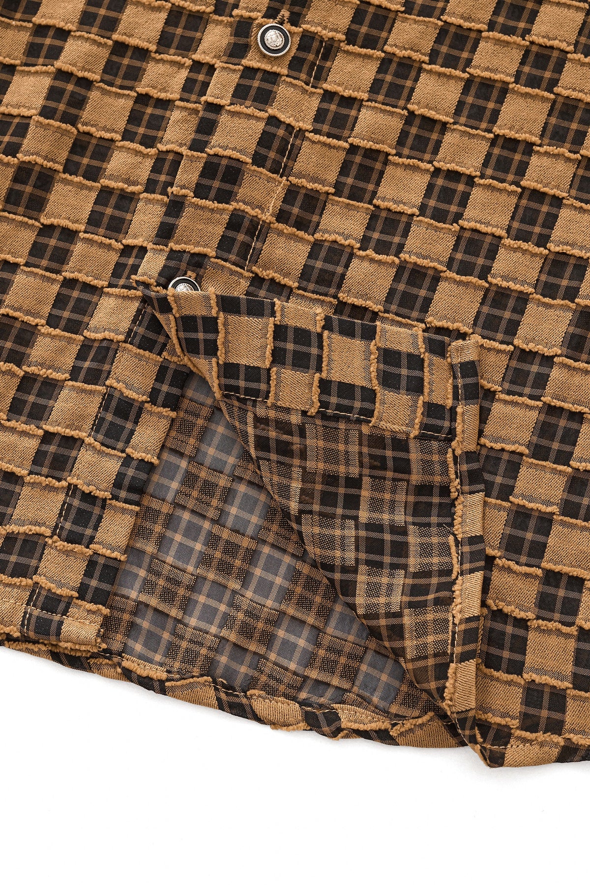 Barocco Textured Grid Men's Long Sleeve Shirt - Khaki