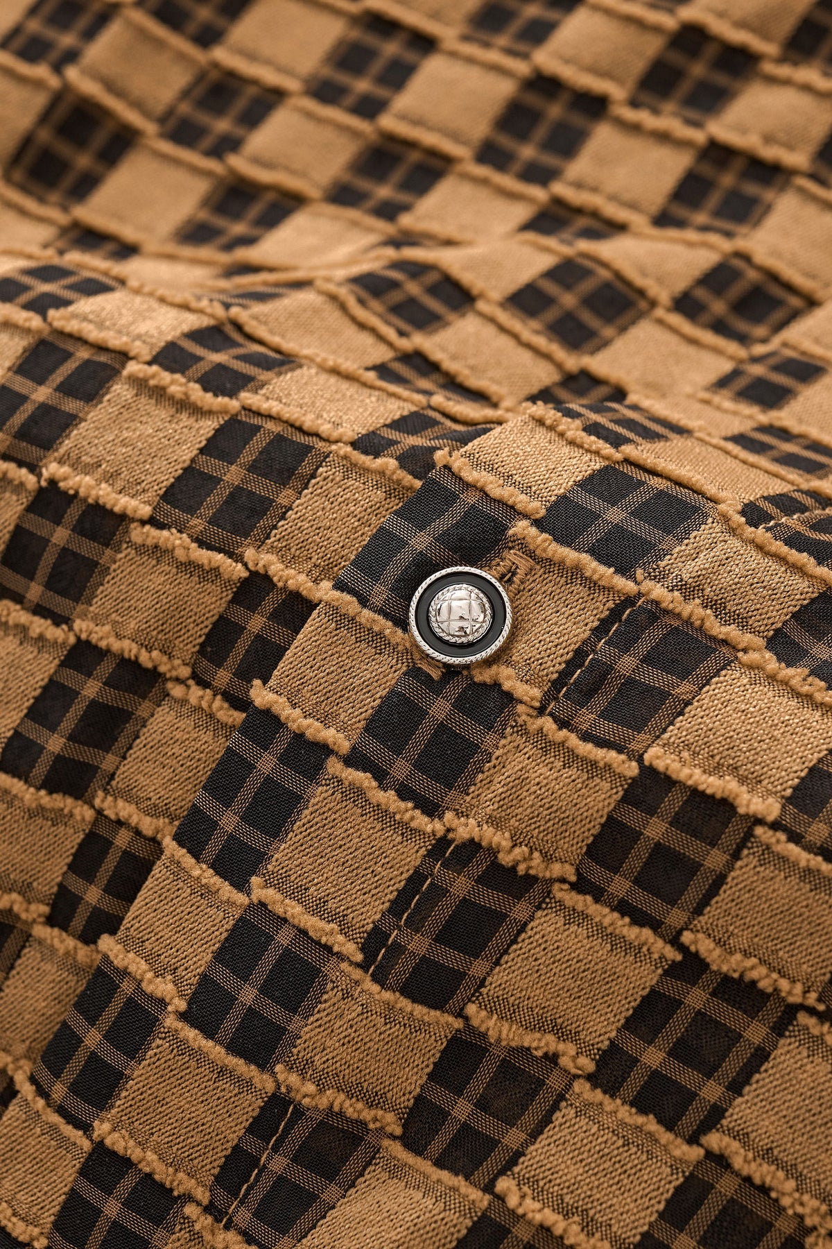 Barocco Textured Grid Men's Long Sleeve Shirt - Khaki