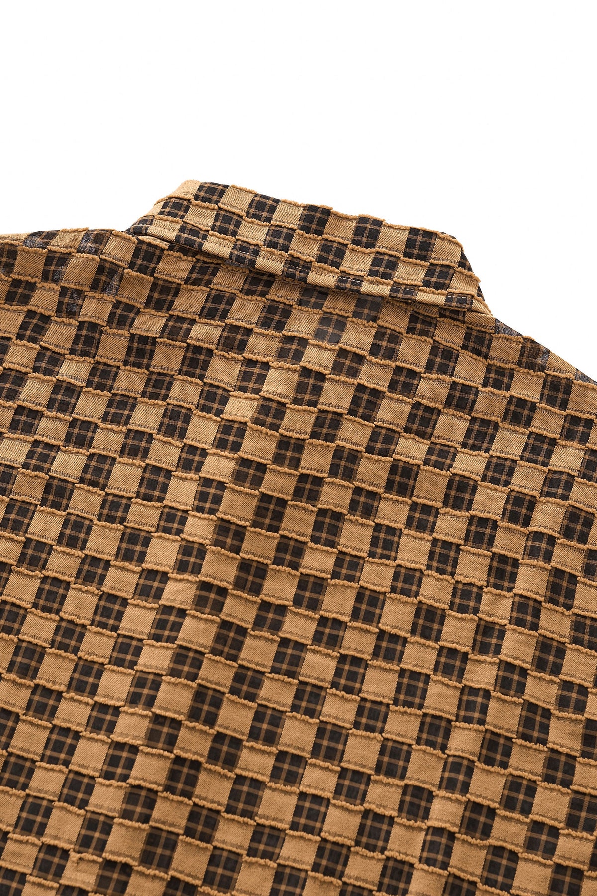 Barocco Textured Grid Men's Long Sleeve Shirt - Khaki