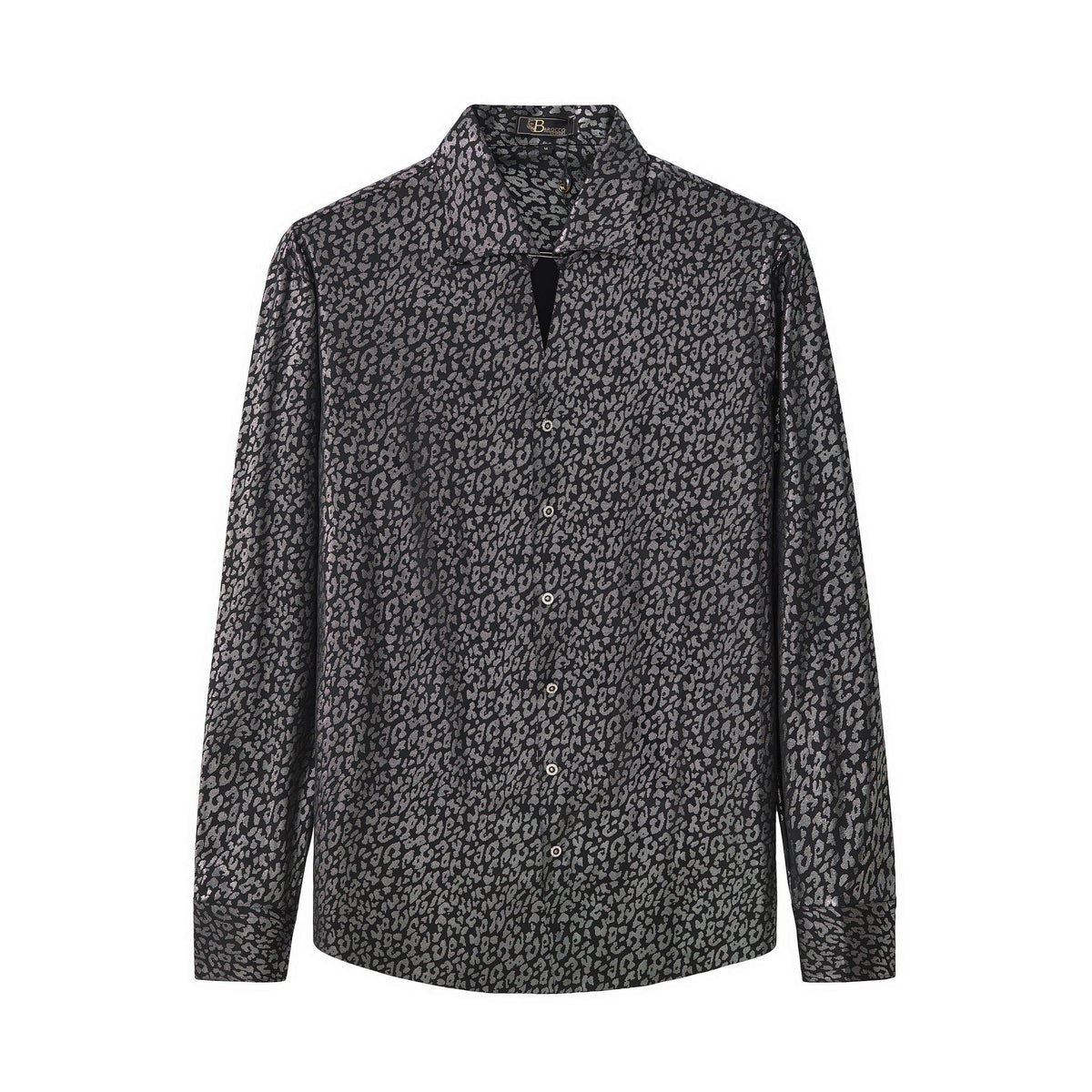 Barocco Tonal Leopard Men's Long Sleeve Shirt - Black