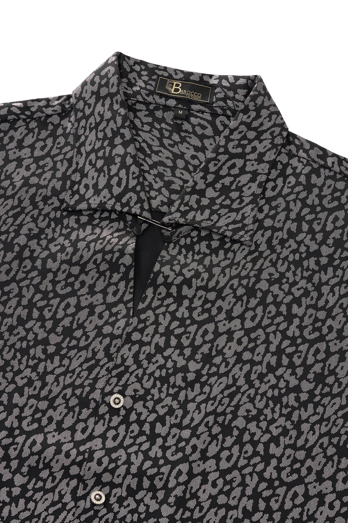 Barocco Tonal Leopard Men's Long Sleeve Shirt - Black