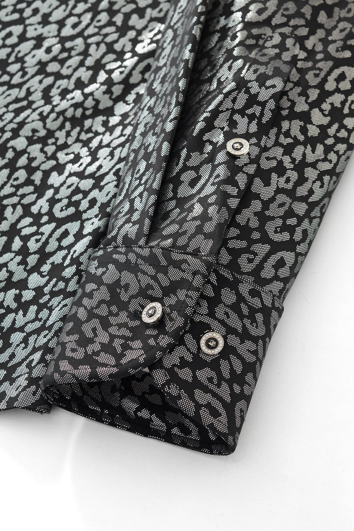 Barocco Tonal Leopard Men's Long Sleeve Shirt - Black