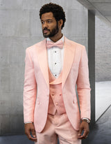 Men’s Blush solid 3pc fancy tuxedo tailored fit double-breasted vest matching bow-tie STATEMENT SUITS BELAGIO13