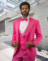 Men’s Hotpink solid 3pc fancy tuxedo tailored fit double-breasted vest matching bow-tie STATEMENT SUITS BELAGIO15