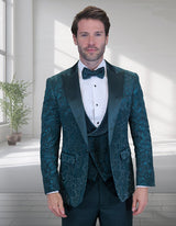 Men’s Hunter solid 3pc fancy tuxedo tailored fit double-breasted vest matching bow-tie STATEMENT SUITS BELAGIO17