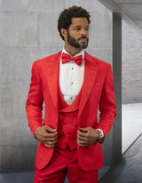Men’s Red solid 3pc fancy tuxedo tailored fit double-breasted vest matching bow-tie STATEMENT SUITS BELAGIO19