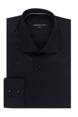 MASUTTO Men’s Long Sleeve Button Down Shirt – Black Italian 100% Cotton, Semi-Fitted Modern Luxury Style | BH18