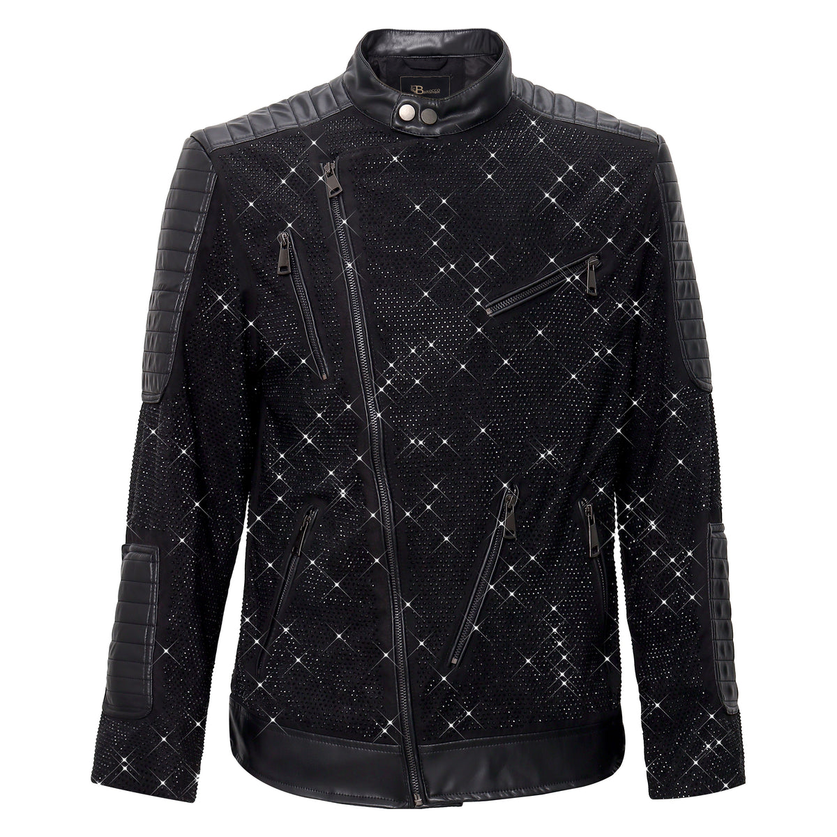 Midnight Spark PU Leather Moto Jacket BLACK/BLACK