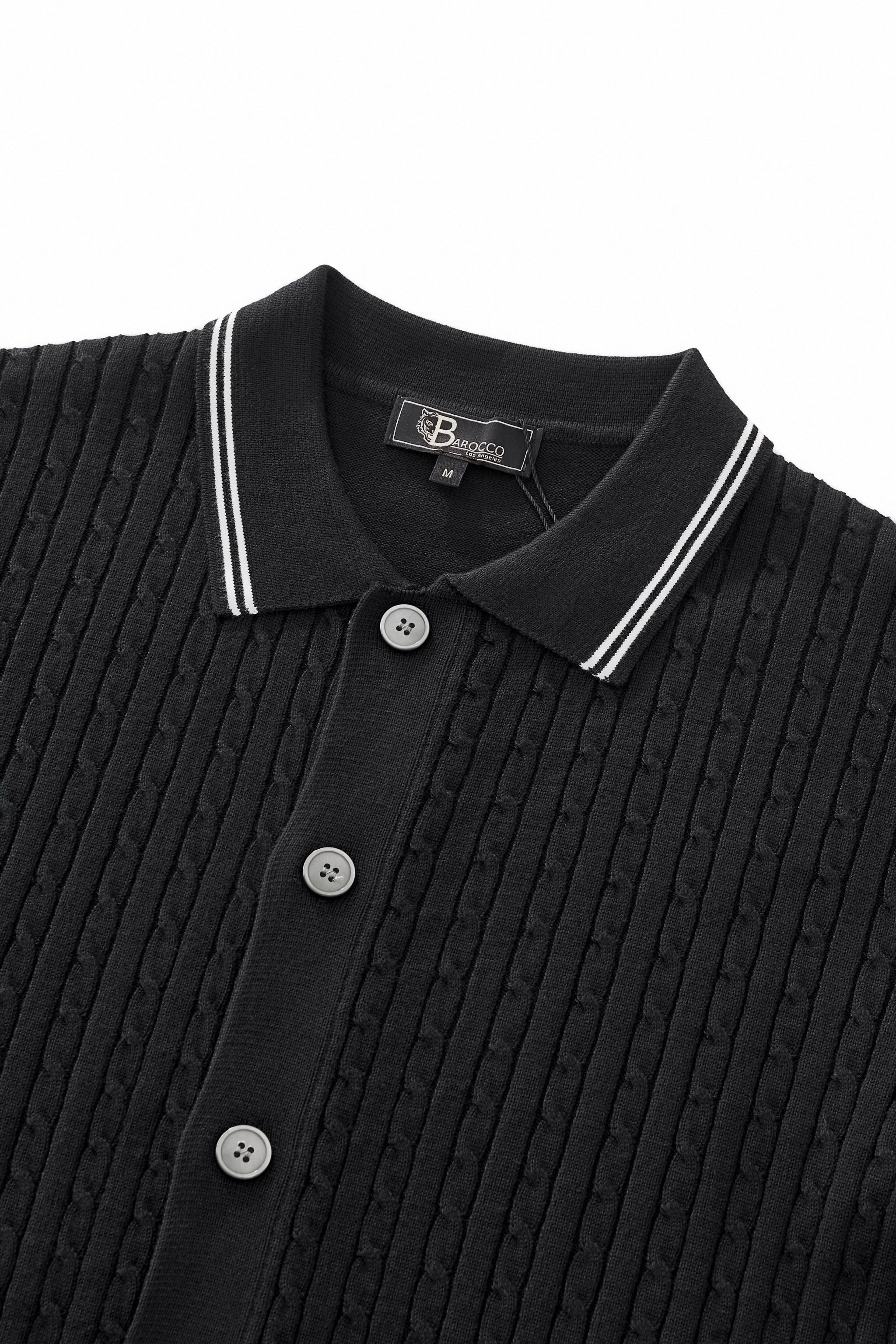 Marquee Cable Knit Cardigan LS BLACK
