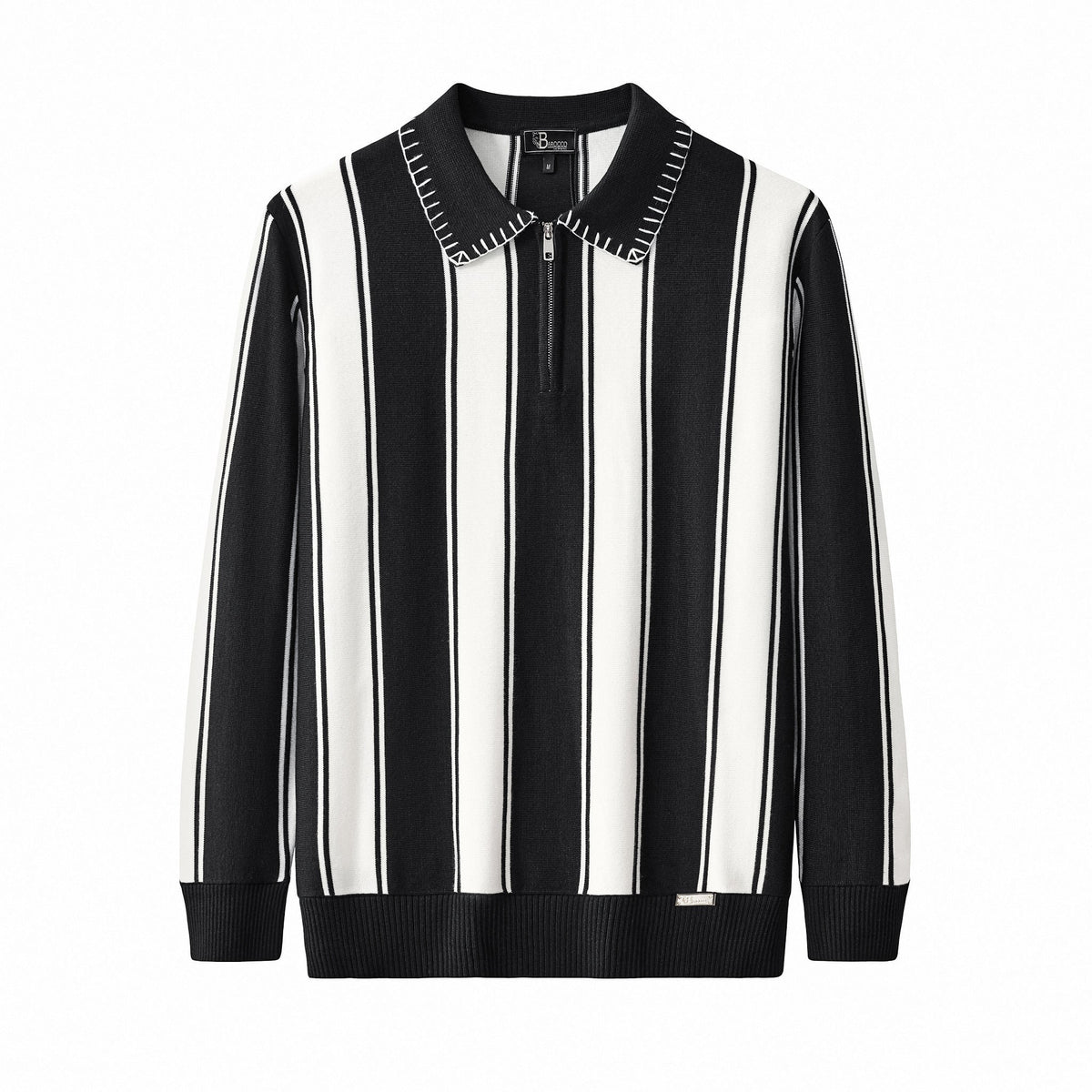 Vanguard Stripe Knit Polo LS BLACK
