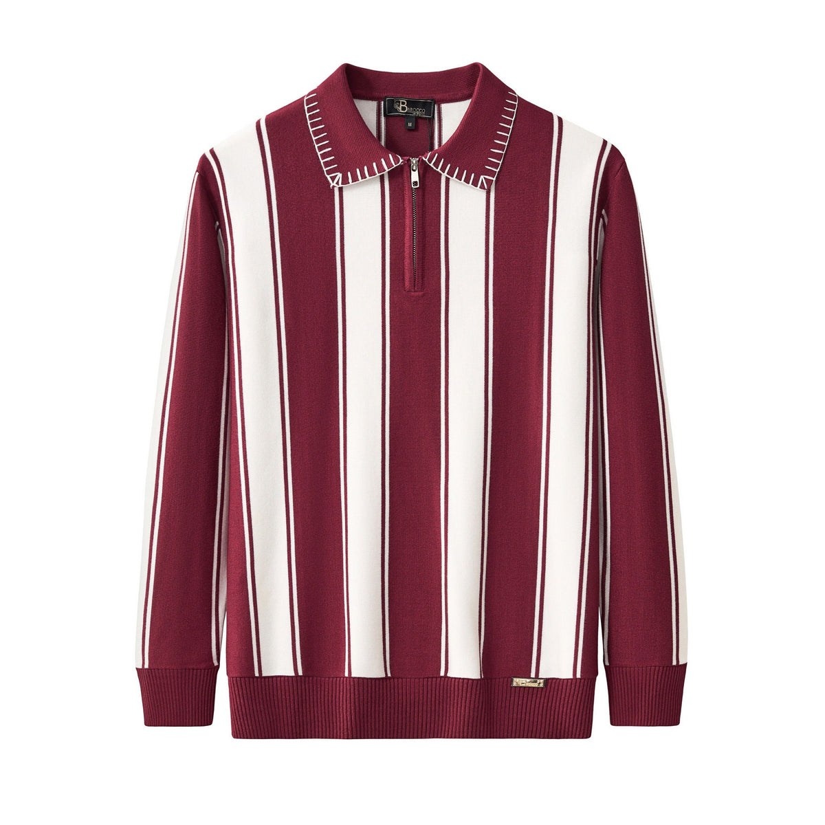 Vanguard Stripe Knit Polo LS WINE
