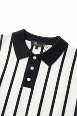 Imperial Stripe Knit Polo LS WHITE