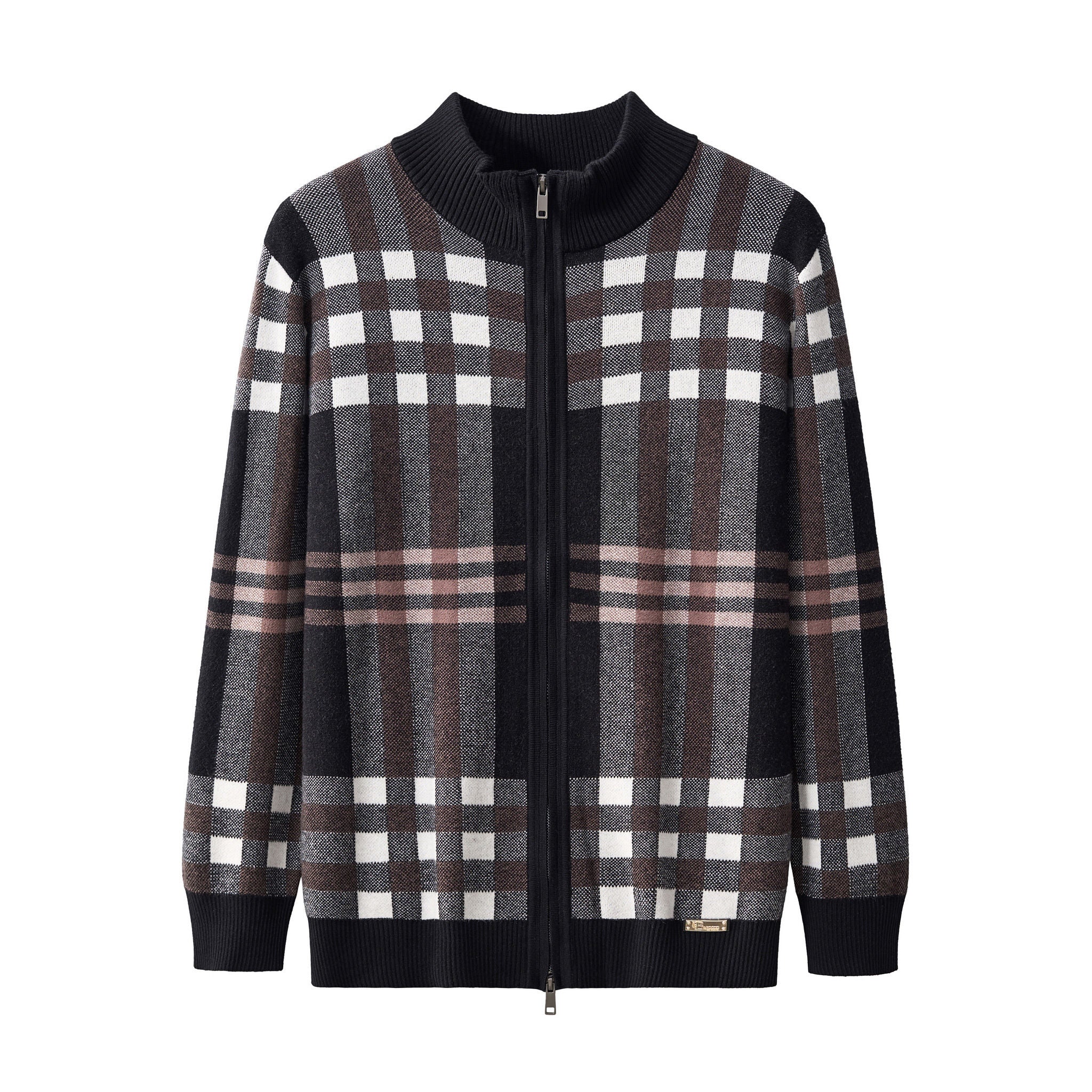 Paramount Plaid Knit Zip LS BLACK