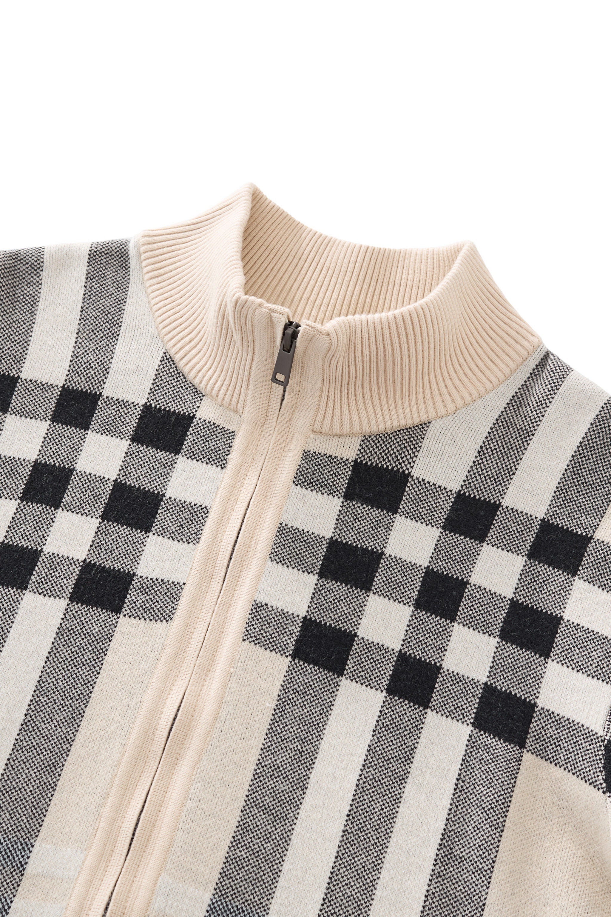 Paramount Plaid Knit Zip LS IVORY