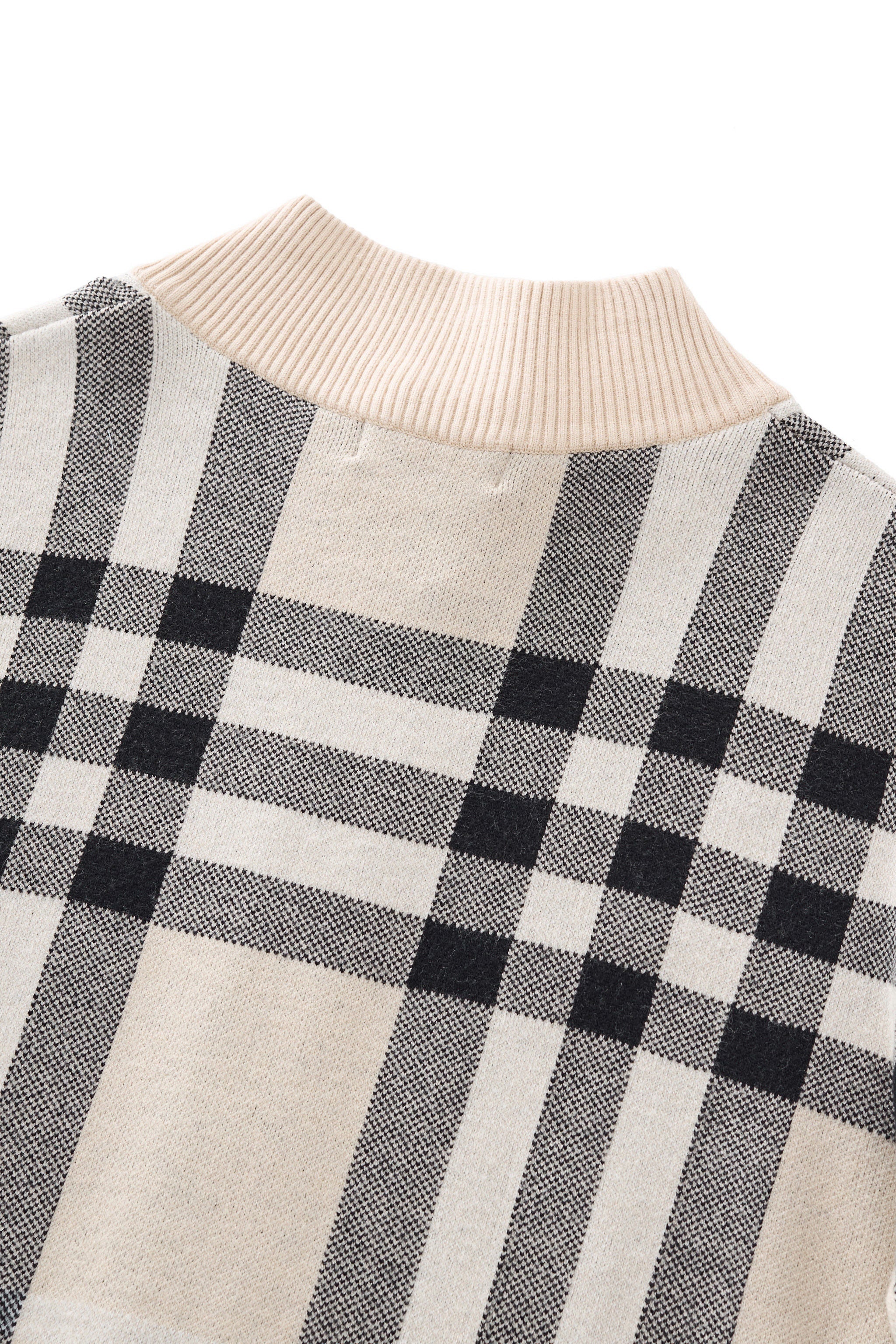 Paramount Plaid Knit Zip LS IVORY