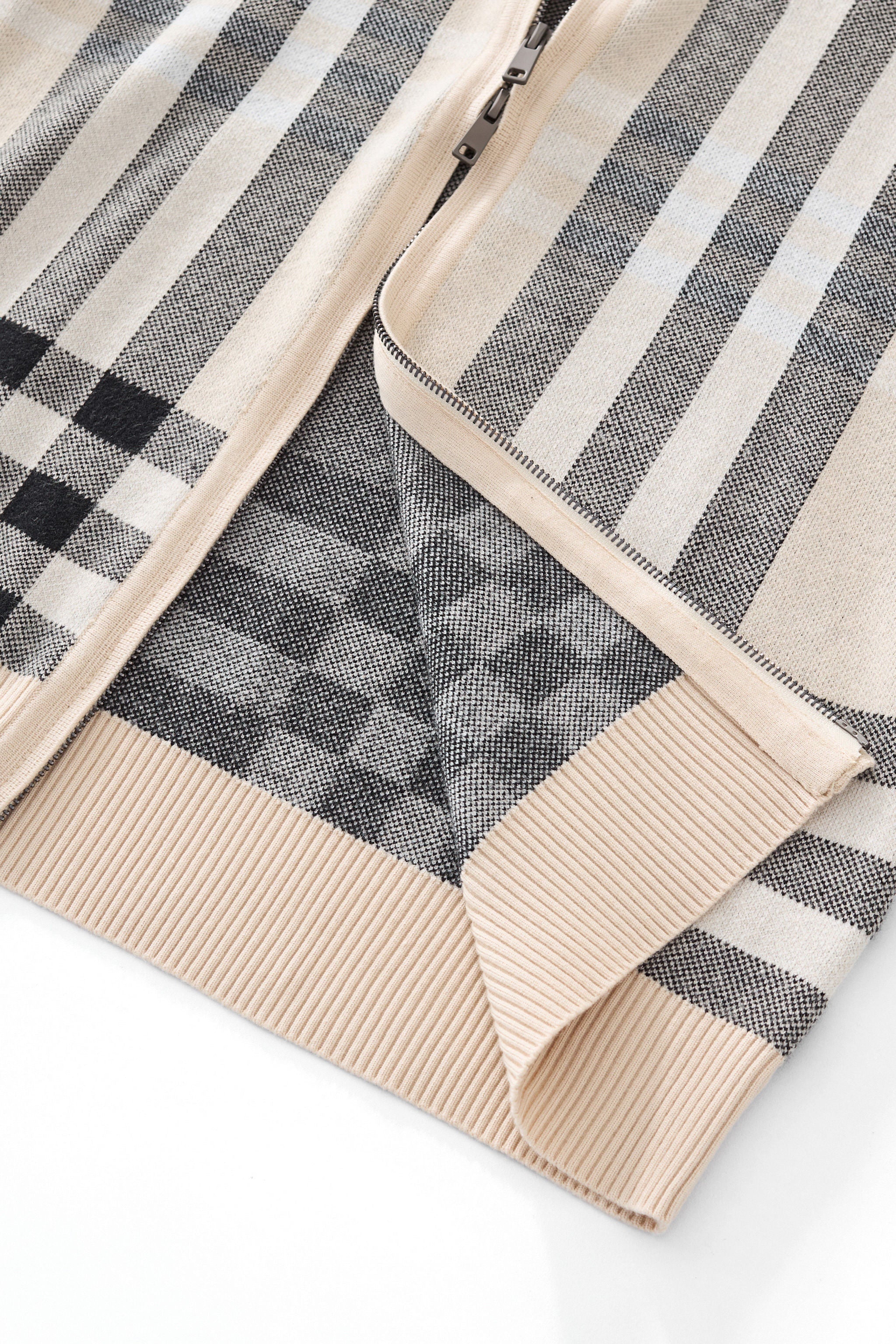 Paramount Plaid Knit Zip LS IVORY