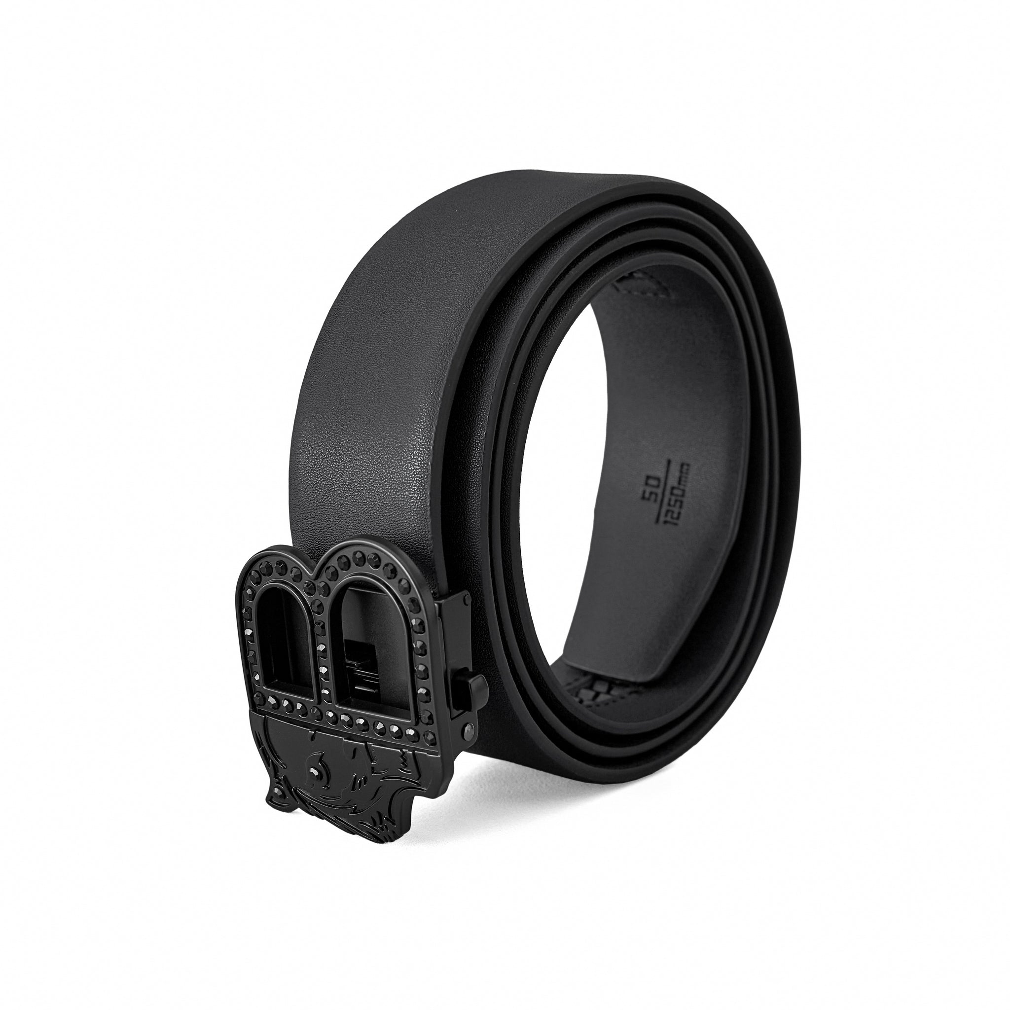 Flat Leather Auto Buckle Belt BLACK/BLACK