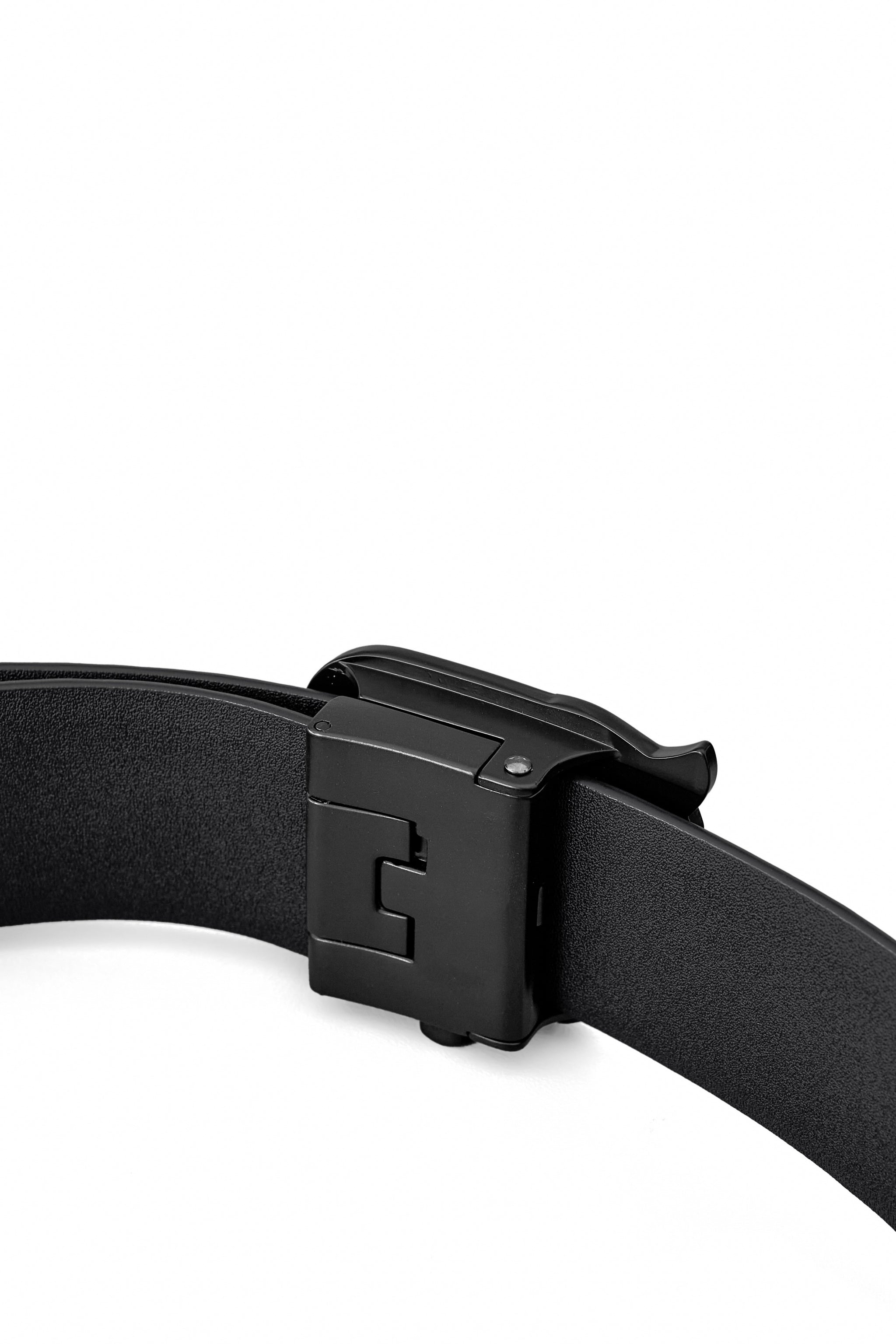 Flat Leather Auto Buckle Belt BLACK/BLACK