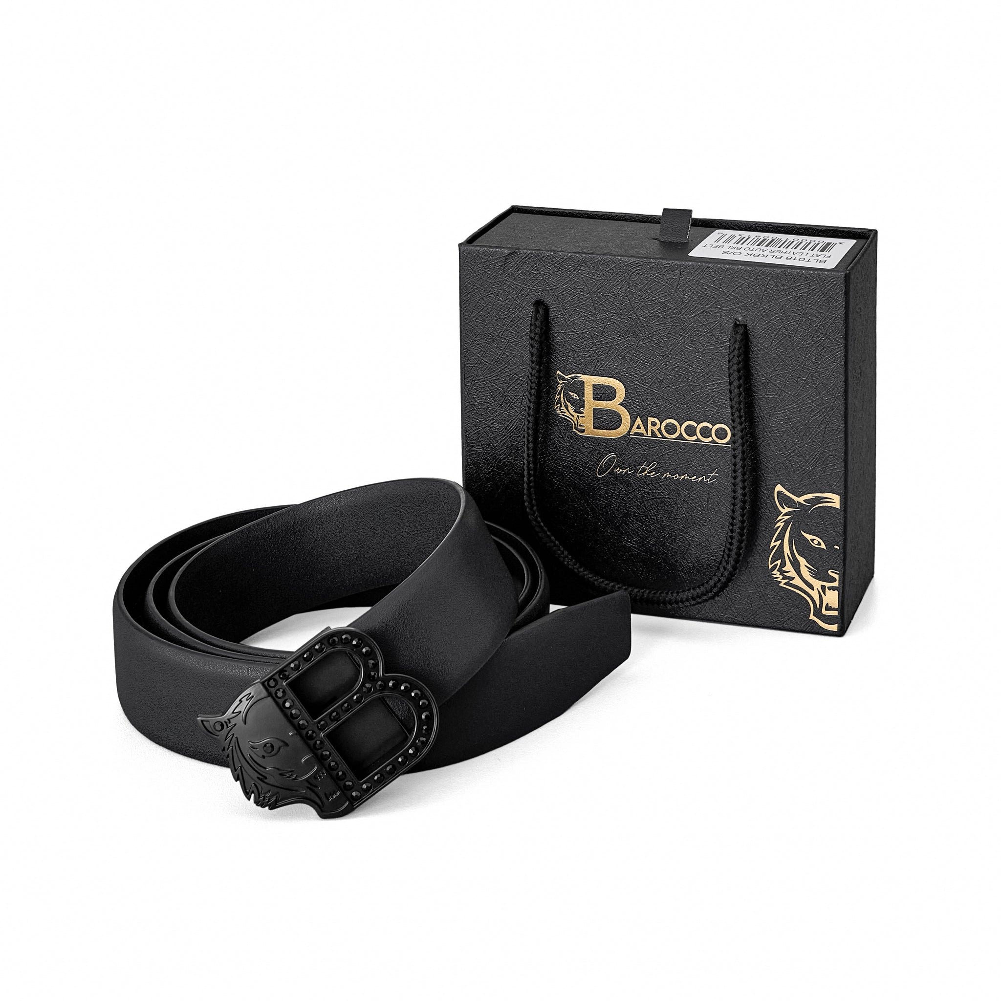Flat Leather Auto Buckle Belt BLACK/BLACK