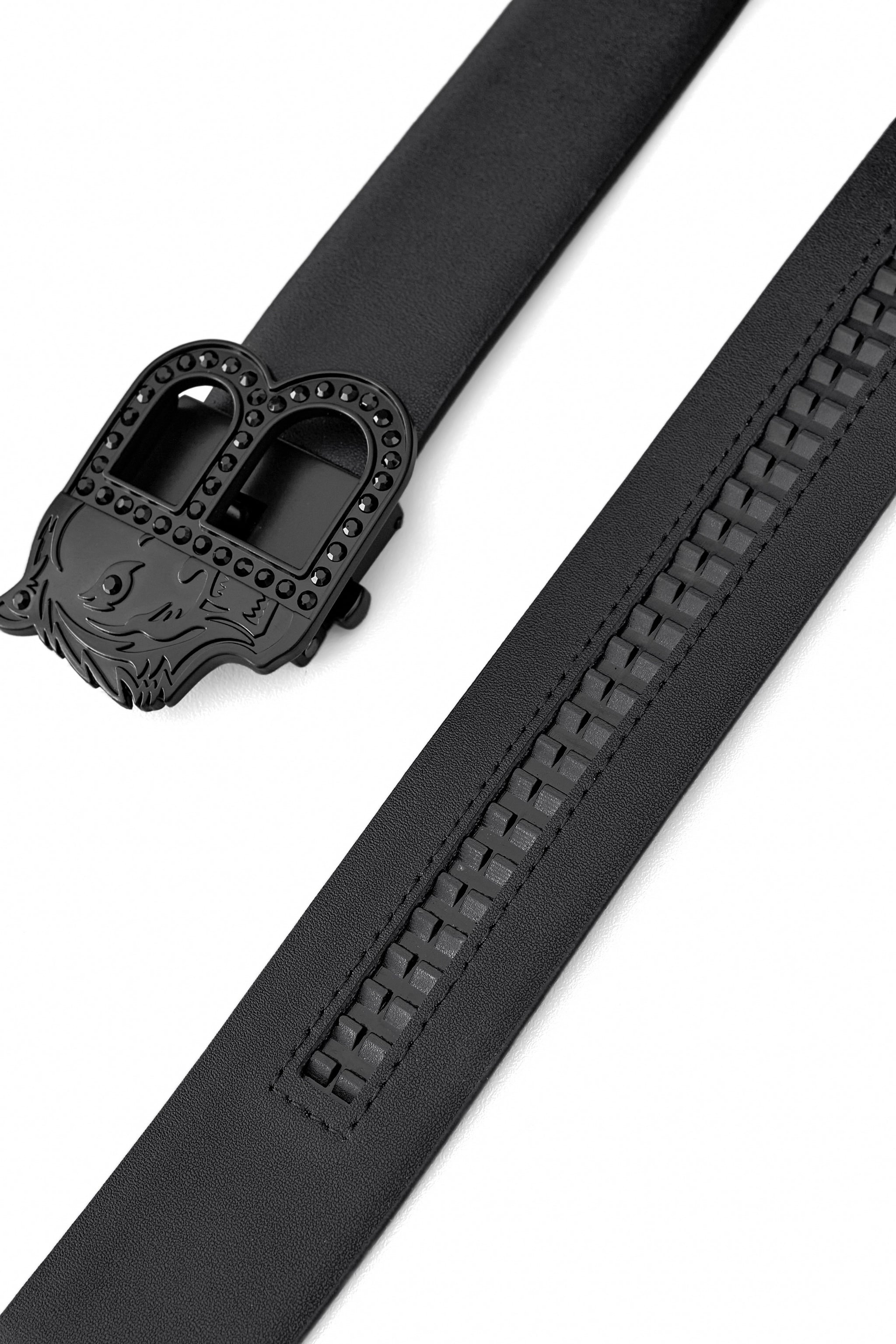 Flat Leather Auto Buckle Belt BLACK/BLACK